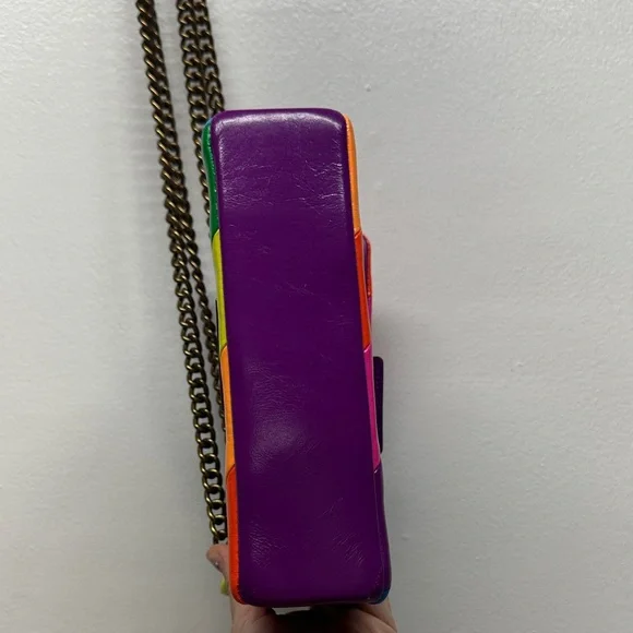 Kurt Geiger Mini Kensington Bag Purse Rainbow Striped Colorful Leather Crossbody - Picture 9 of 14